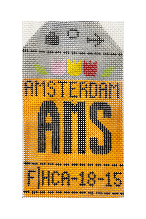 Amsterdam Vintage Travel Tag Canvas - needlepoint