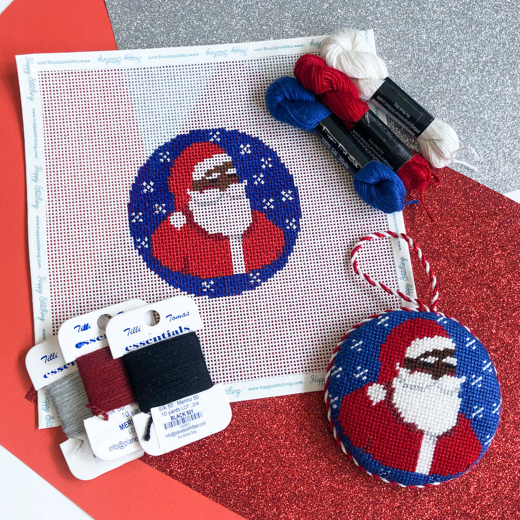 Santa on Blue Needlepoint Kit - KC Needlepoint