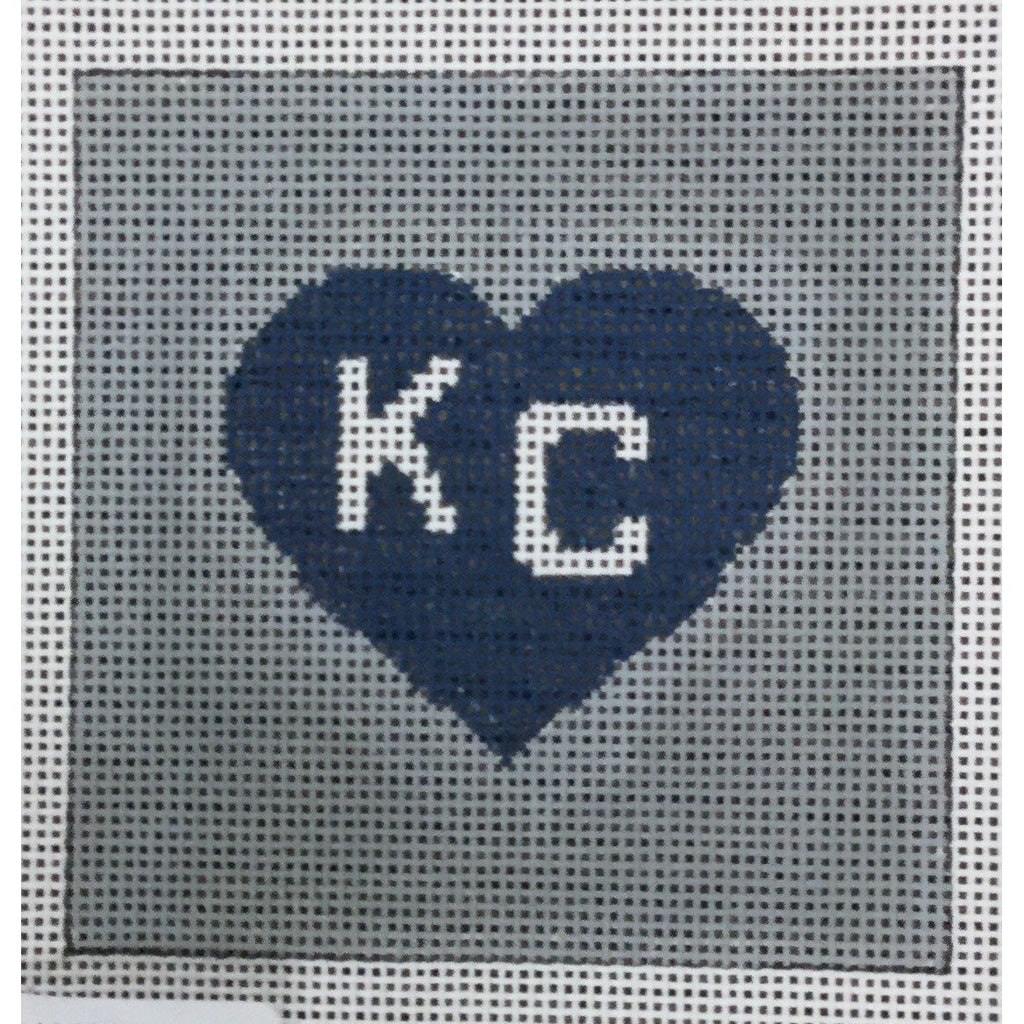 KC in Heart 4 1/2" Square Canvas - KC Needlepoint