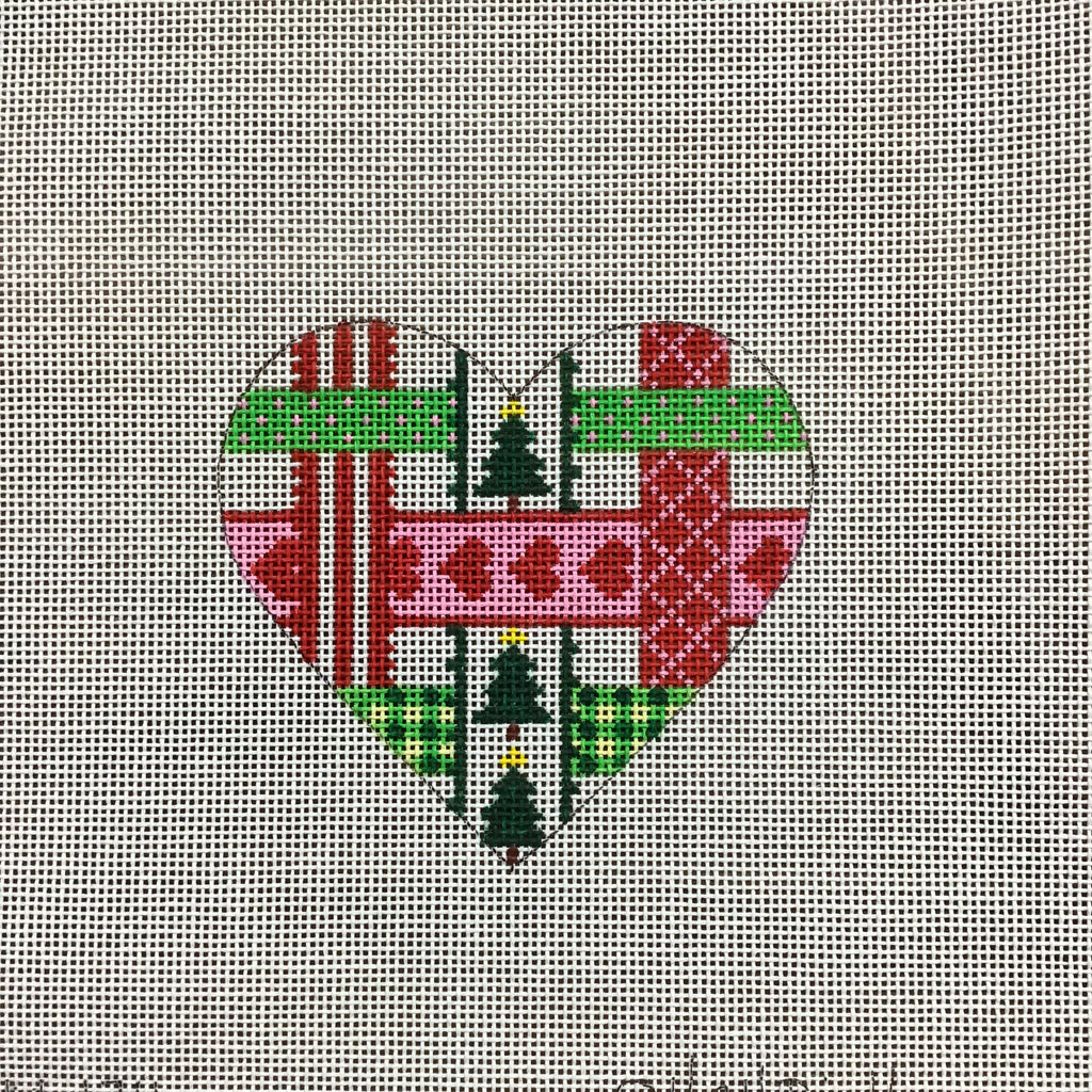 Mini Ribbon Heart Canvas - KC Needlepoint