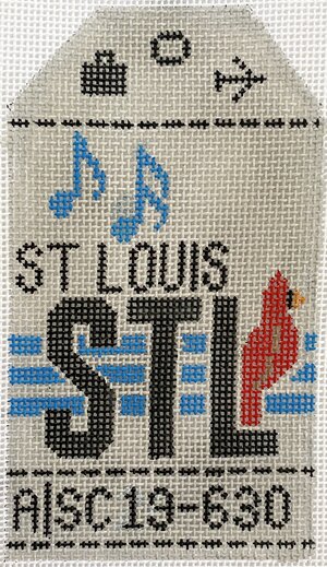 St. Louis Vintage Travel Tag Canvas - needlepoint