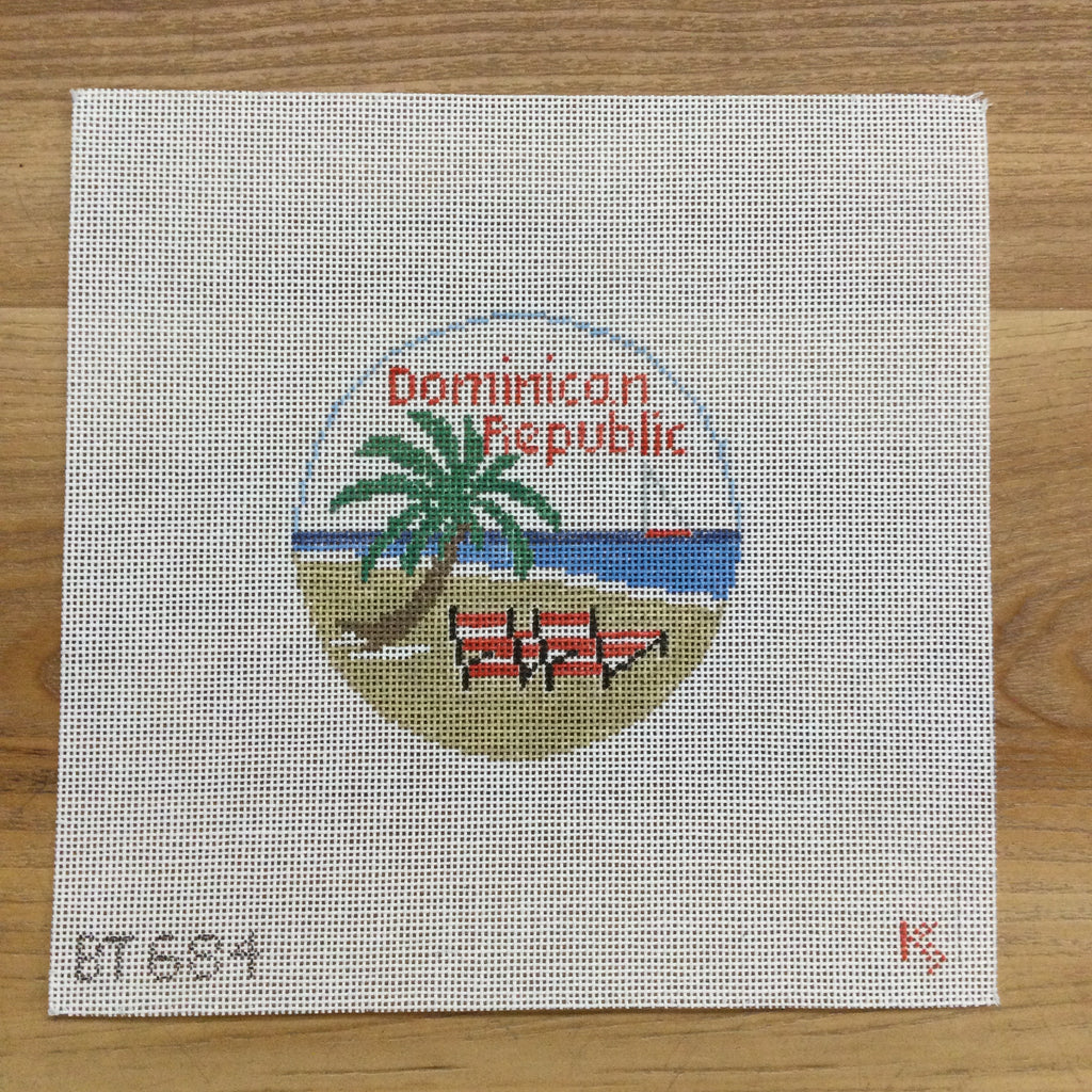 Dominican Republic Travel Round Canvas - KC Needlepoint