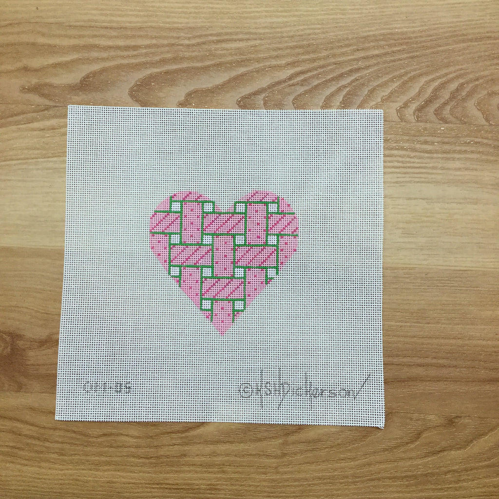 Mini Heart Woven Ribbon Canvas - KC Needlepoint