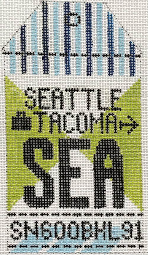 Seattle Vintage Travel Tag Canvas - needlepoint
