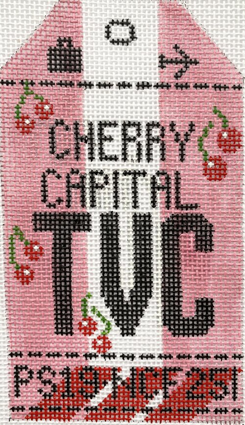 Cherry Capital Vintage Travel Tag Canvas - needlepoint