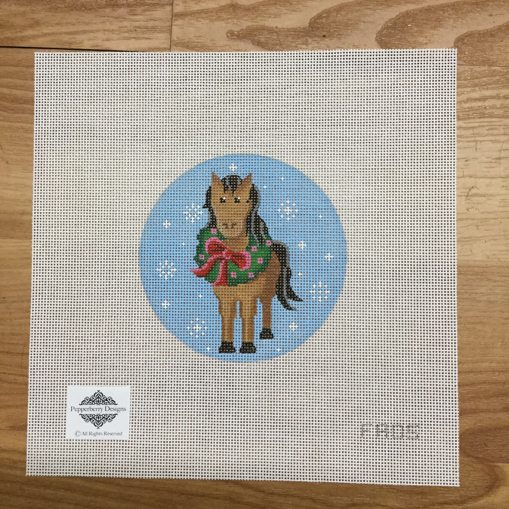 Horse with Wreath Ornament Canvas - KC Needlepoint