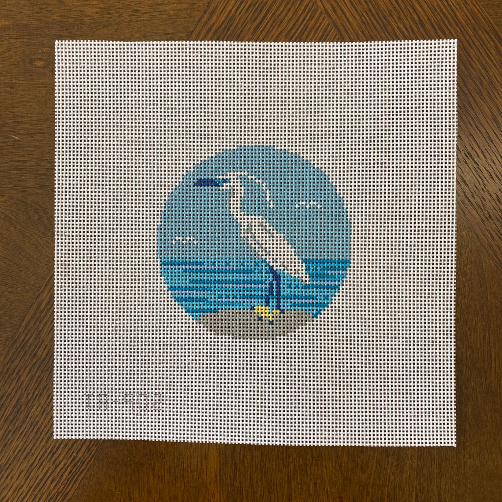 White Heron Round Canvas - KC Needlepoint