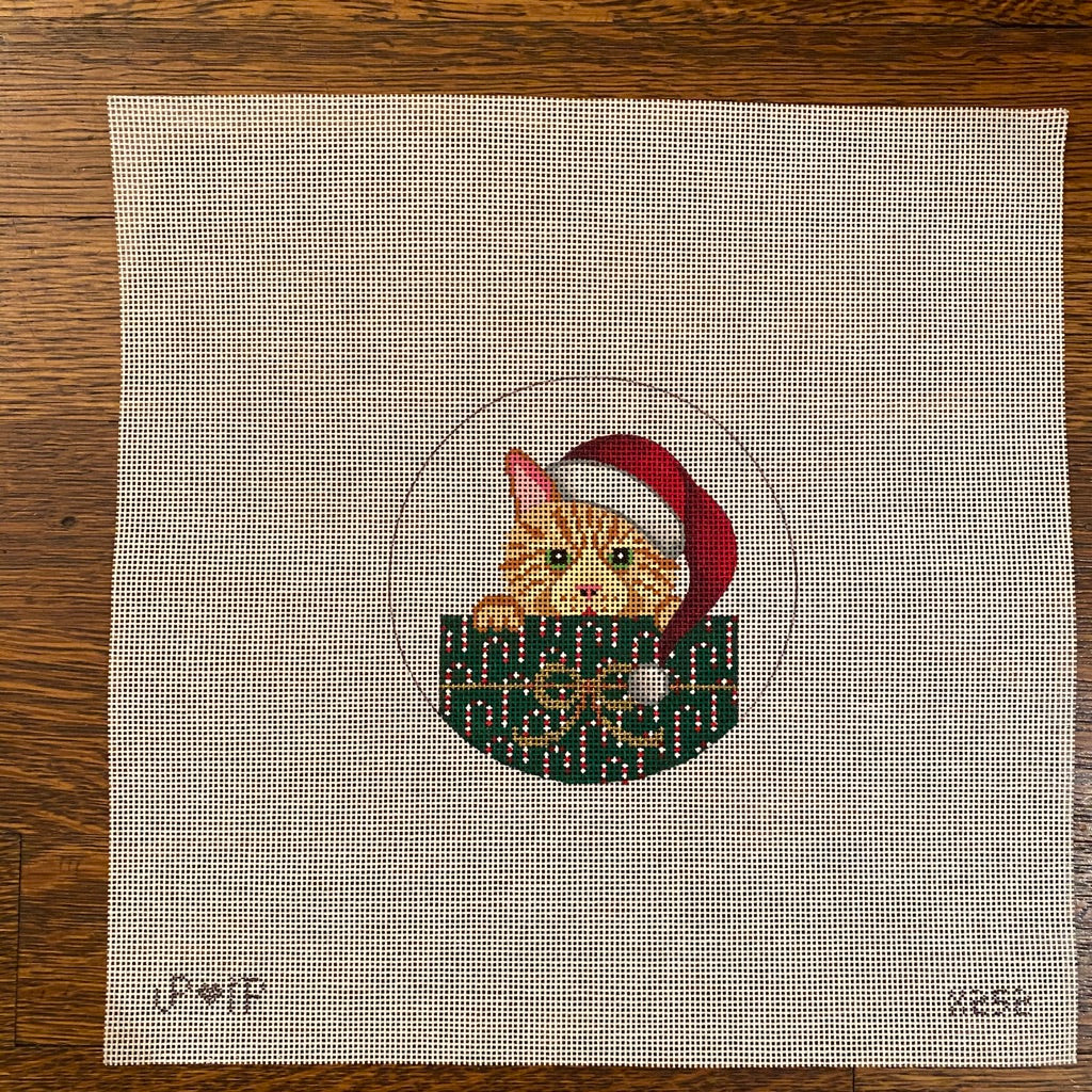 Tabby in Package Ornament Canvas - needlepoint