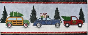 Vintage Christmas Cars Canvas - KC Needlepoint