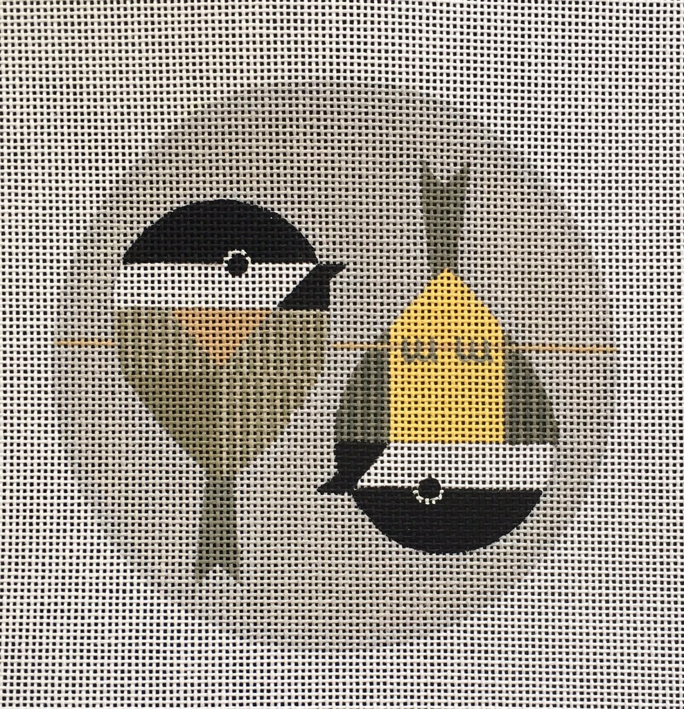 Chickadees Hanging Round Canvas - KC Needlepoint