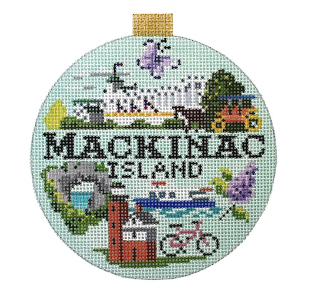 Mackinac Island Travel Round Needlepoint Canvas - KC Needlepoint