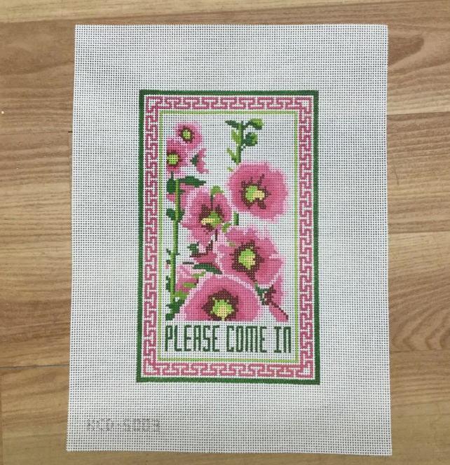 Pink Flower Please Come In - needlepoint