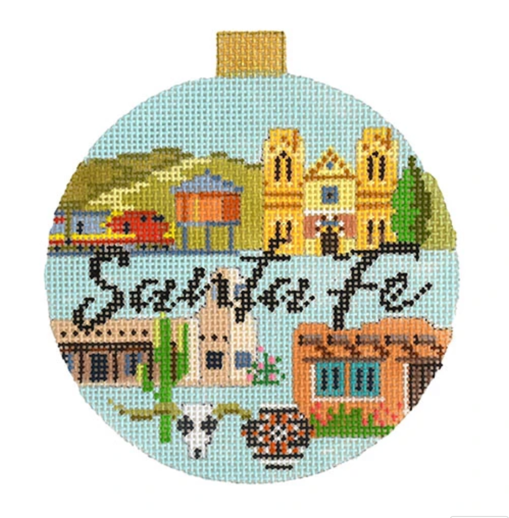 Santa Fe Travel Round Needlepoint Canvas - needlepoint