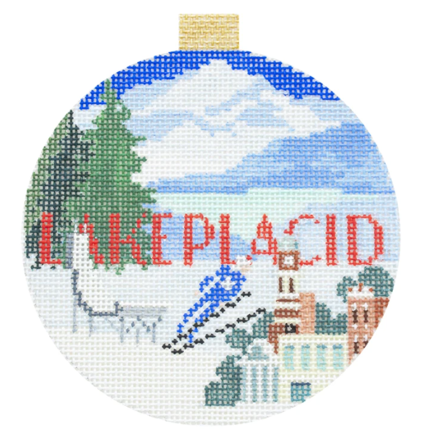 Lake Placid Travel Round Needlepoint Canvas - needlepoint