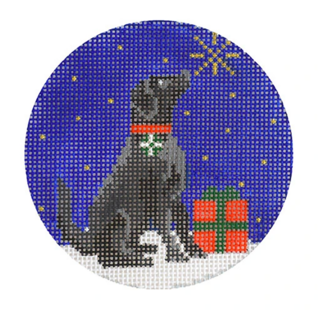 Midnight Black Labrador Round Needlepoint Canvas - needlepoint