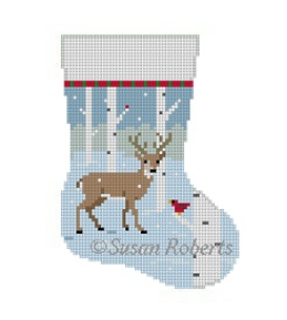 Birch Tree Deer Mini Stocking Canvas - needlepoint
