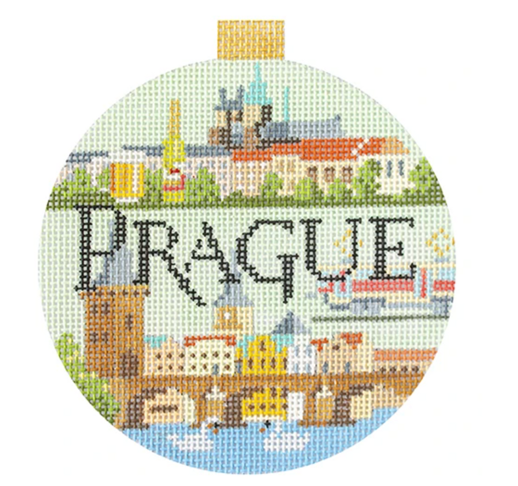 Prague Travel Round Needlepoint Canvas - KC Needlepoint