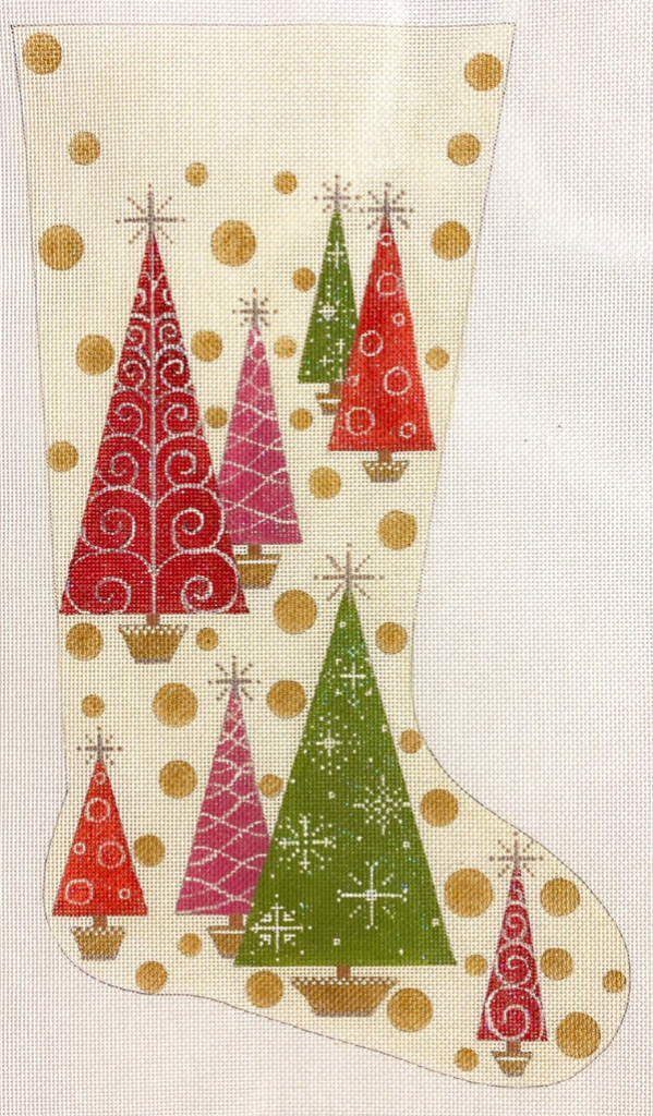 Christmas Trees and Polka Dots Stocking Canvas - KC Needlepoint