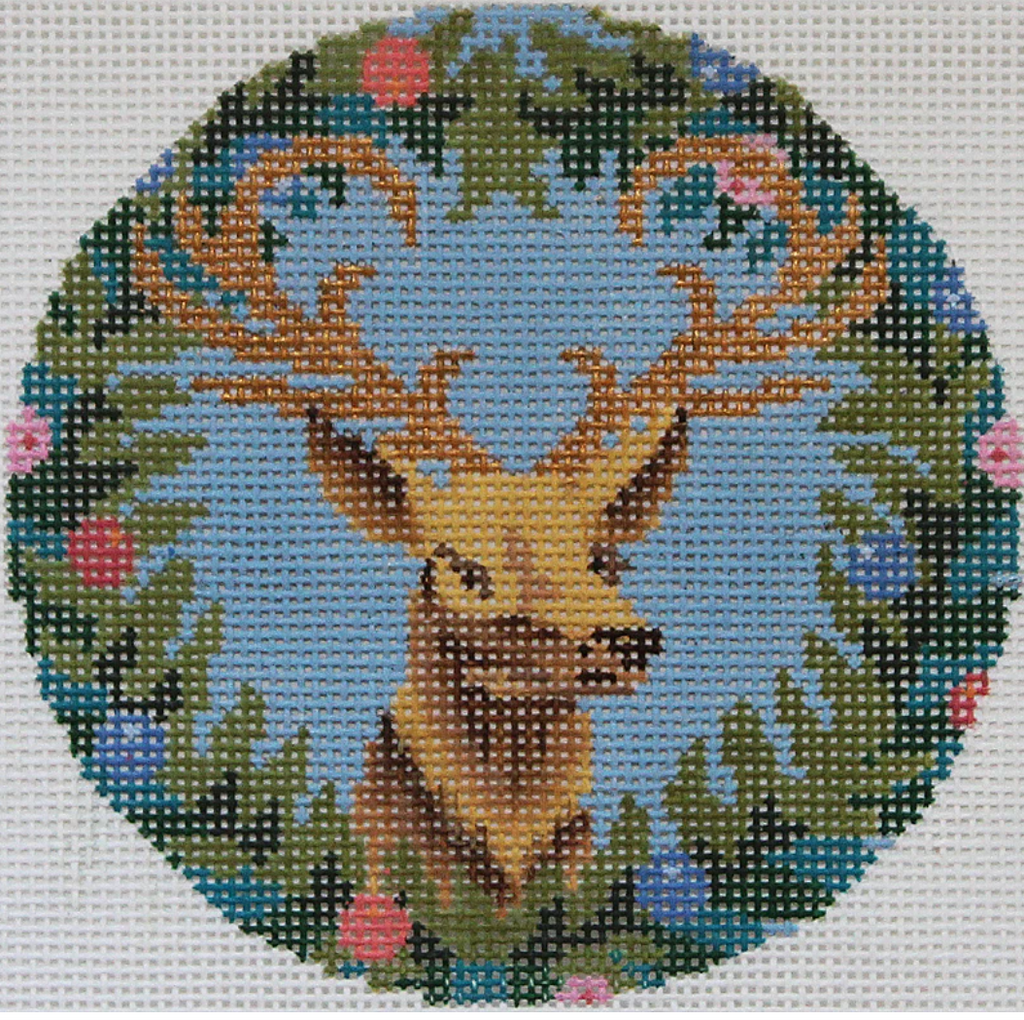 Royal Stag in Blues Canvas - KC Needlepoint