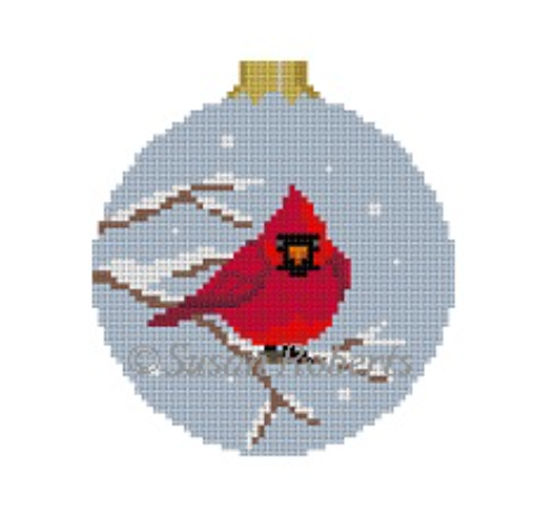 Puffed Cardinal Round Canvas - KC Needlepoint