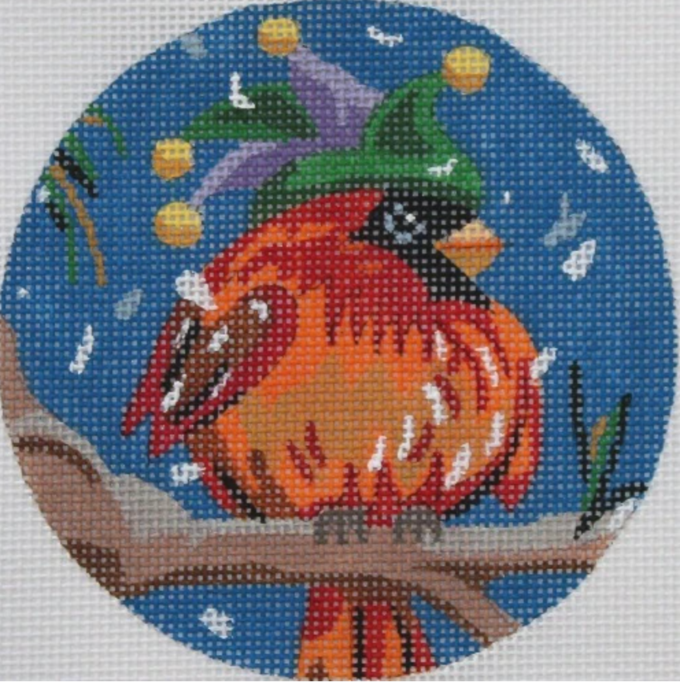 Cardinal in Carnival Hat Canvas - KC Needlepoint