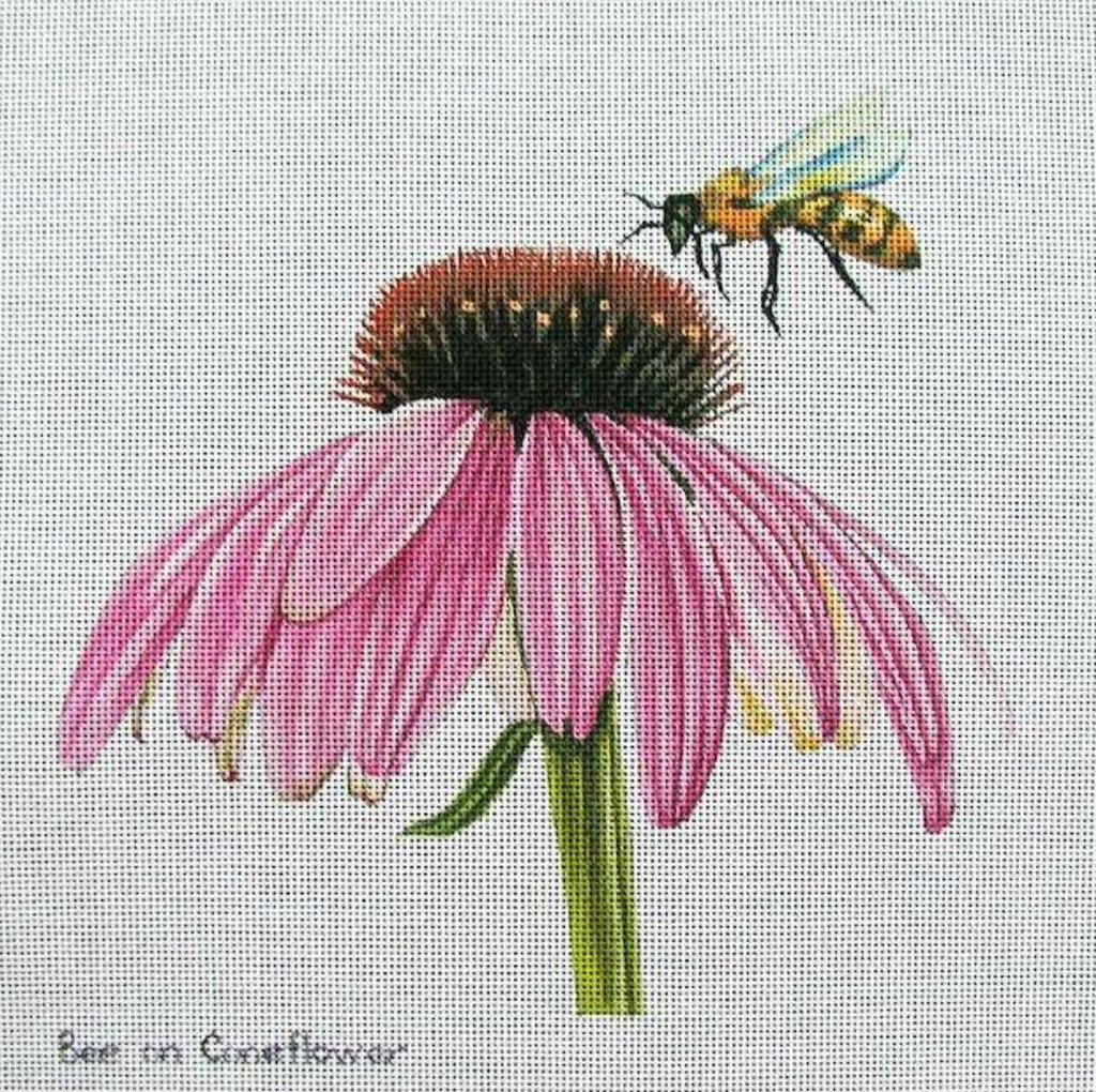 Bee on Coneflower Canvas - KC Needlepoint
