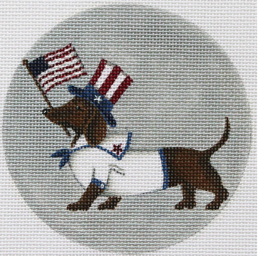 4th of July Dachshund Ornament Canvas - KC Needlepoint