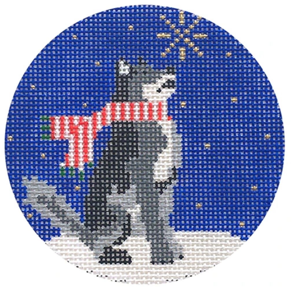 Midnight Husky Round Needlepoint Canvas - KC Needlepoint