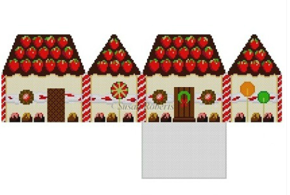 Strawberries and Truffles Gingerbread House Canvas - KC Needlepoint