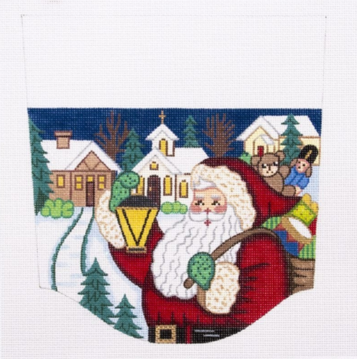 Santa with Lantern Boy Toys Stocking Cuff Canvas - KC Needlepoint
