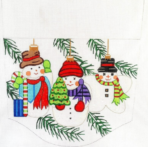 Three Snowmen Stocking Cuff Canvas - KC Needlepoint