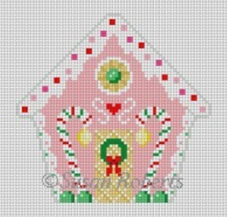 Pink Gingerbread House Canvas - KC Needlepoint