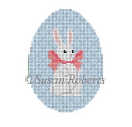 White Rabbit with Bow Egg Canvas - KC Needlepoint