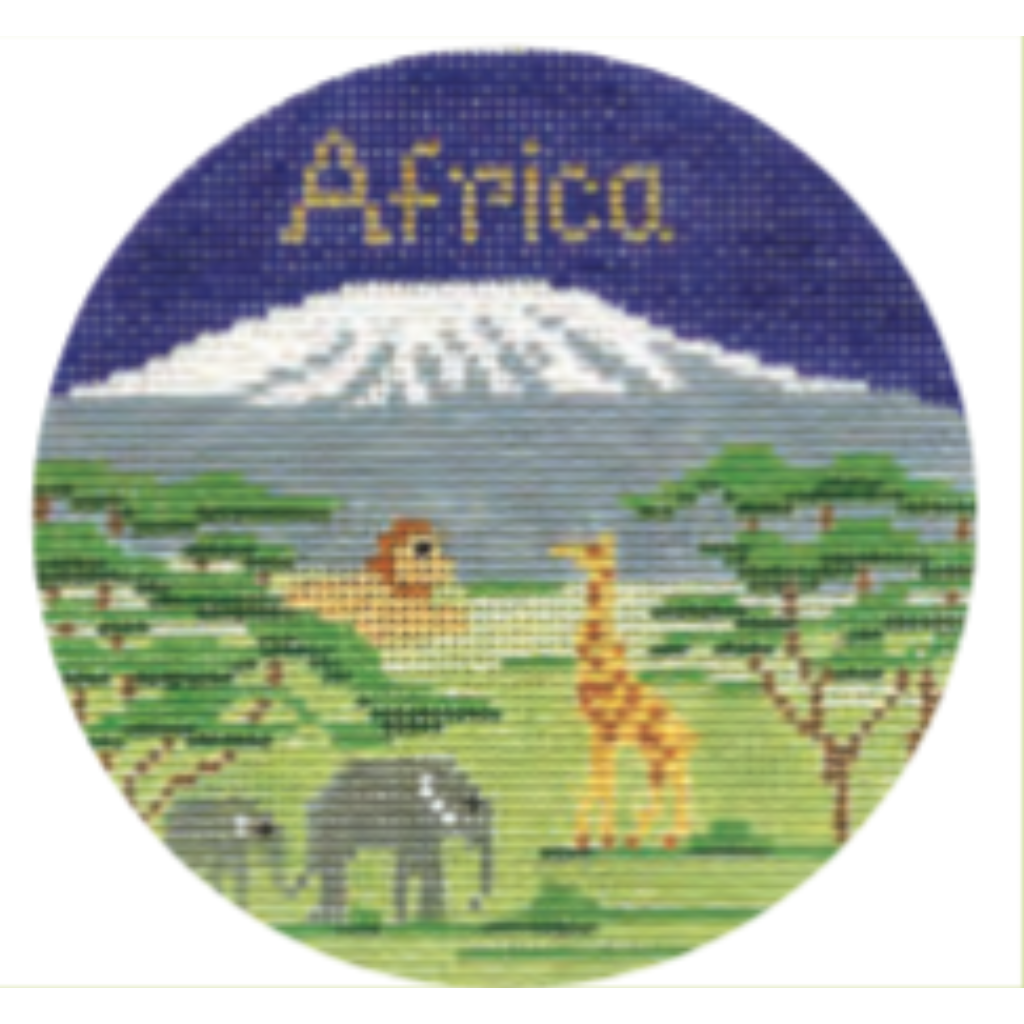 Africa 4 1/4" Travel Round Needlepoint Canvas - KC Needlepoint