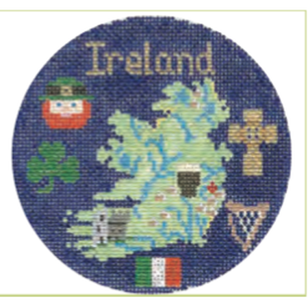 Ireland 4" Travel Round Ornament Canvas - KC Needlepoint