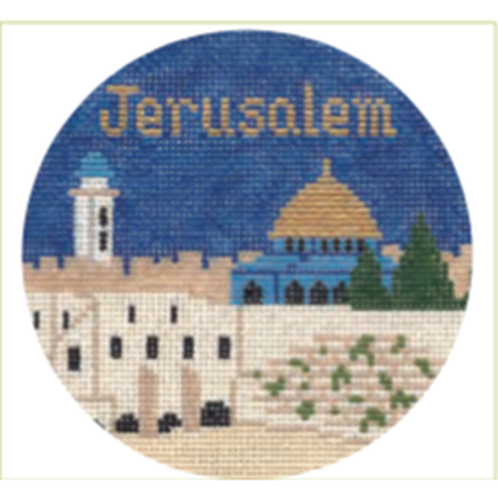 Jerusalem 4 1/4" Travel Round Needlepoint Canvas - KC Needlepoint