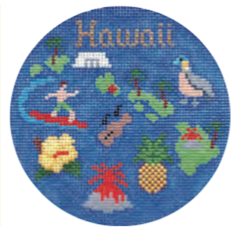 Hawaii 4 1/4" Travel Round Needlepoint Canvas - KC Needlepoint