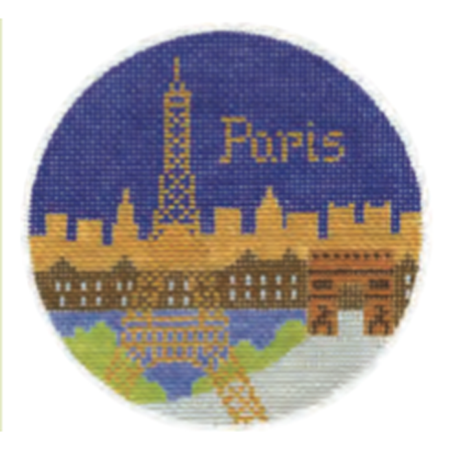 Paris 4" Travel Round Ornament Canvas - KC Needlepoint