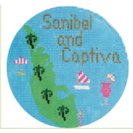 Sanibel & Captiva 4 1/4" Travel Round Needlepoint Canvas - KC Needlepoint