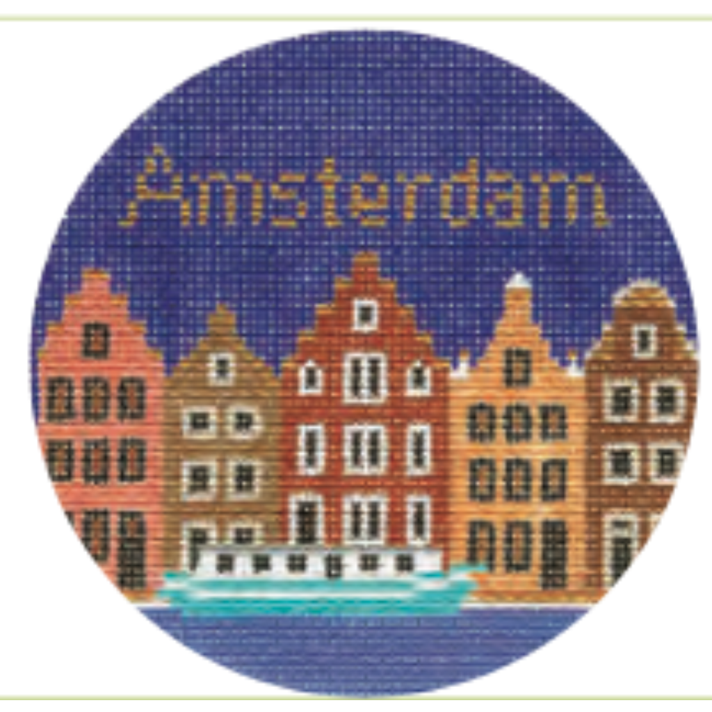 Amsterdam 4" Travel Round Ornament Canvas - KC Needlepoint