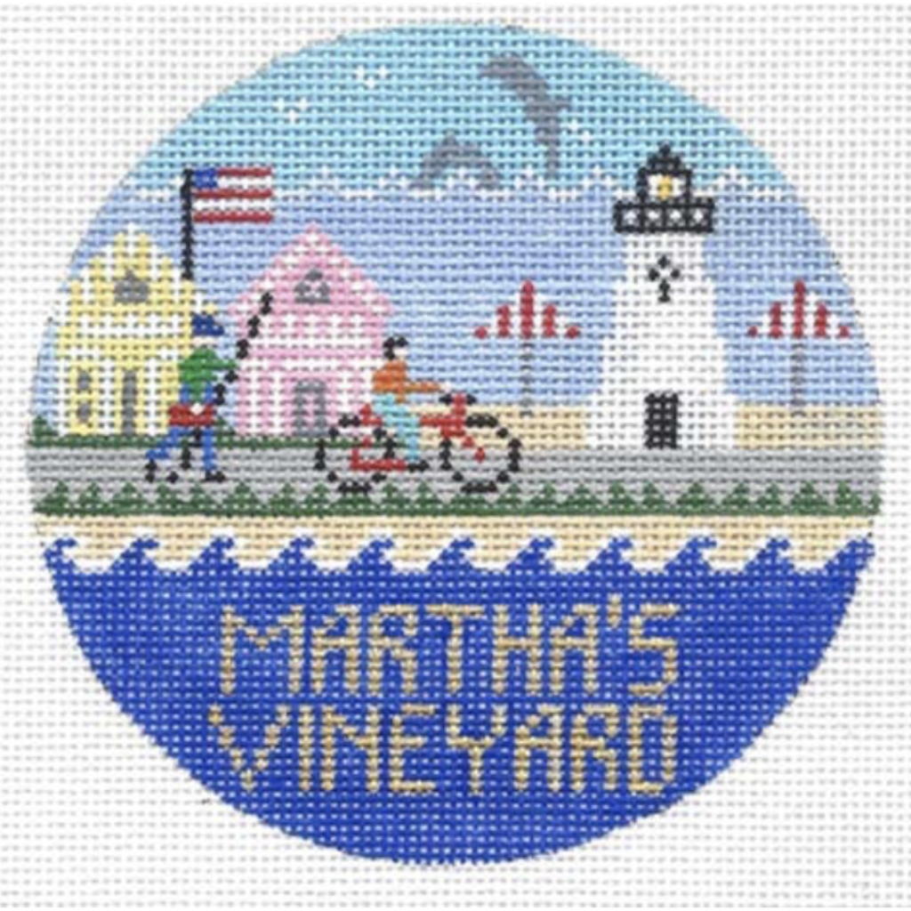 Martha's Vineyard Travel Round Needlepoint Canvas - KC Needlepoint