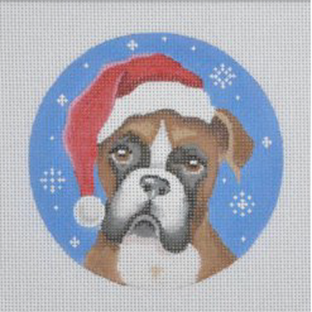 Boxer Santa Ornament Canvas - KC Needlepoint
