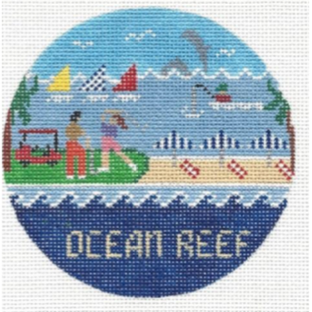Ocean Reef Travel Round Canvas - KC Needlepoint