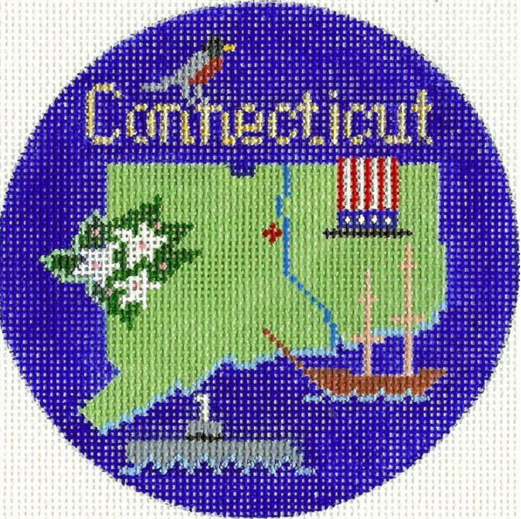 Connecticut 4 1/4" Travel Round Needlepoint Canvas - KC Needlepoint
