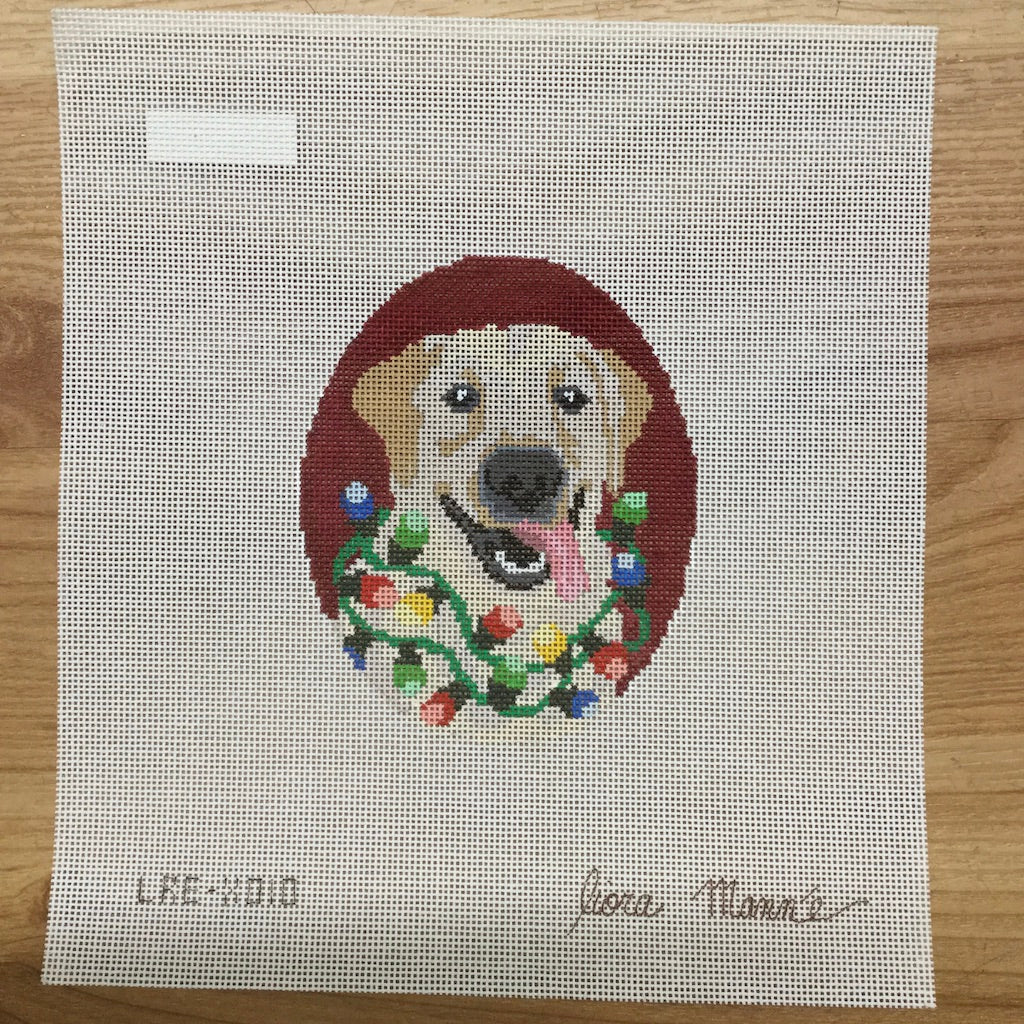 Yellow Lab with Lights Canvas - KC Needlepoint