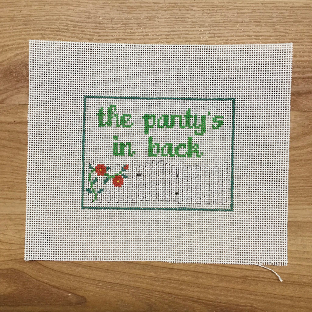 The Party's In Back Canvas - KC Needlepoint