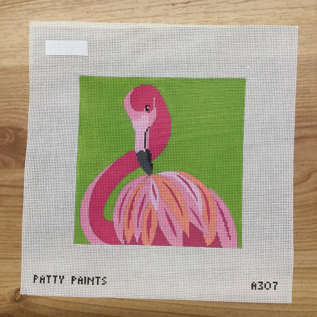 Primping Flamingo Needlepoint Canvas - KC Needlepoint