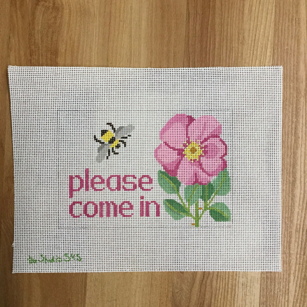 Please Come In Bee and Flower Canvas - KC Needlepoint
