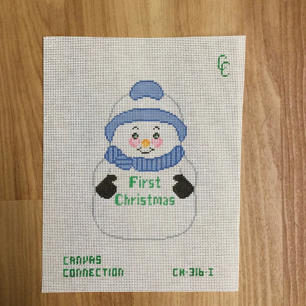 First Christmas Snowman with Blue Canvas - KC Needlepoint