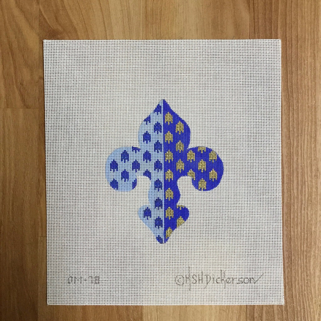 Blue and Gold Fleur de Lis Canvas - KC Needlepoint